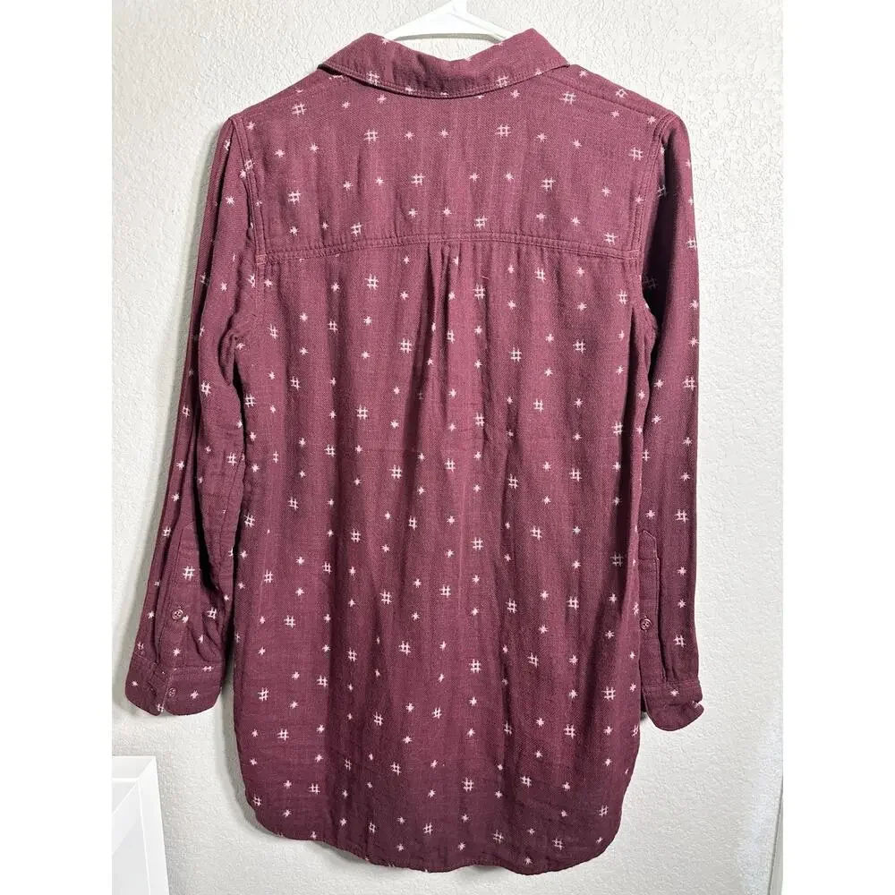 Madewell Women’s Burgundy Geometric Collared Button-Up Long Sleeve Shirt XS
